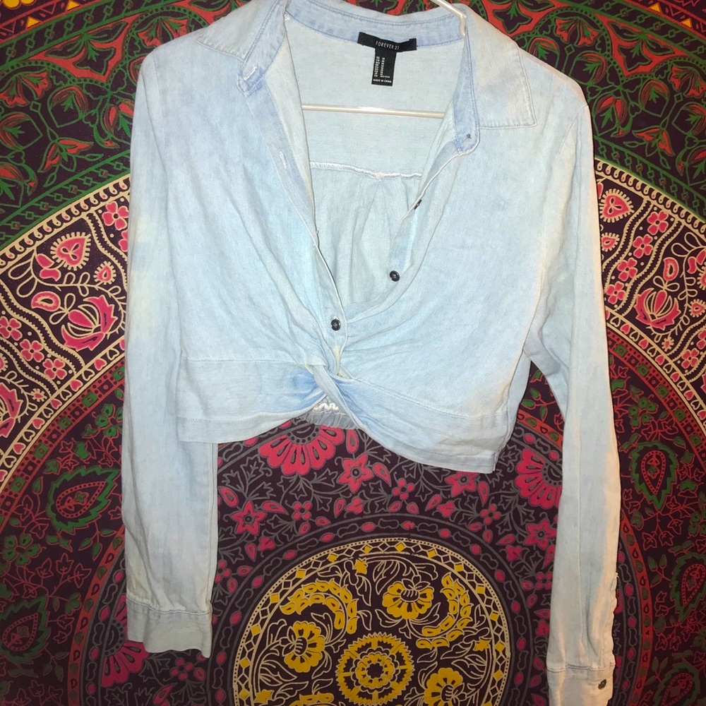 Forever 21 denim log sleeve crop top
